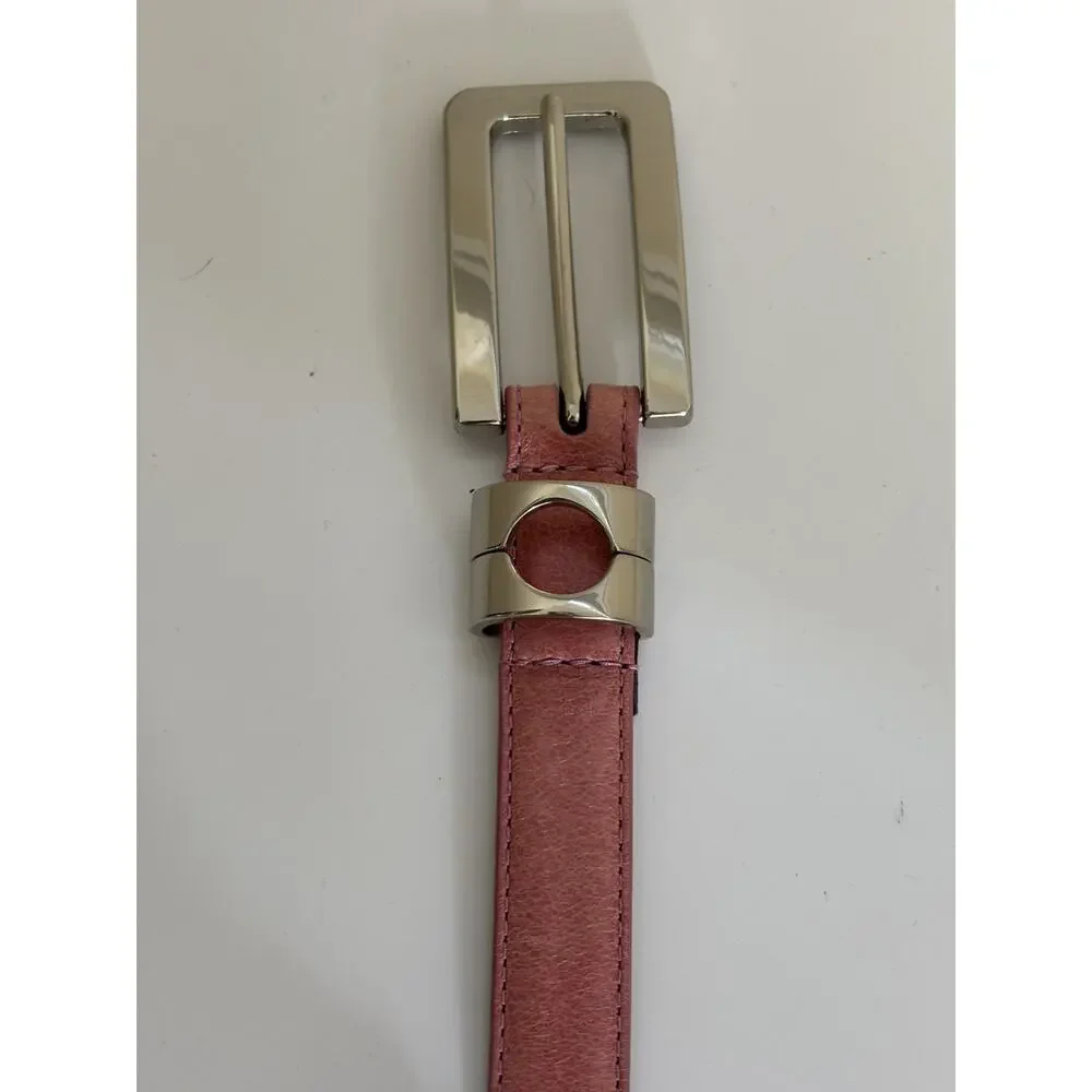 Women’s Pink Genuine Italian Leather Slim Belt Silver Buckle M Casual